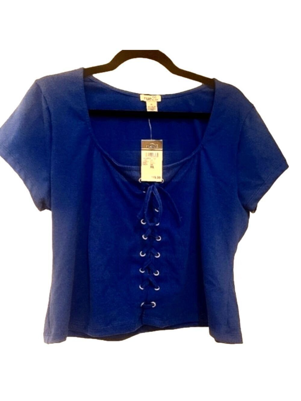 Rue 21 Blue Grommet lace up Front Tee! - Picture 2 of 4